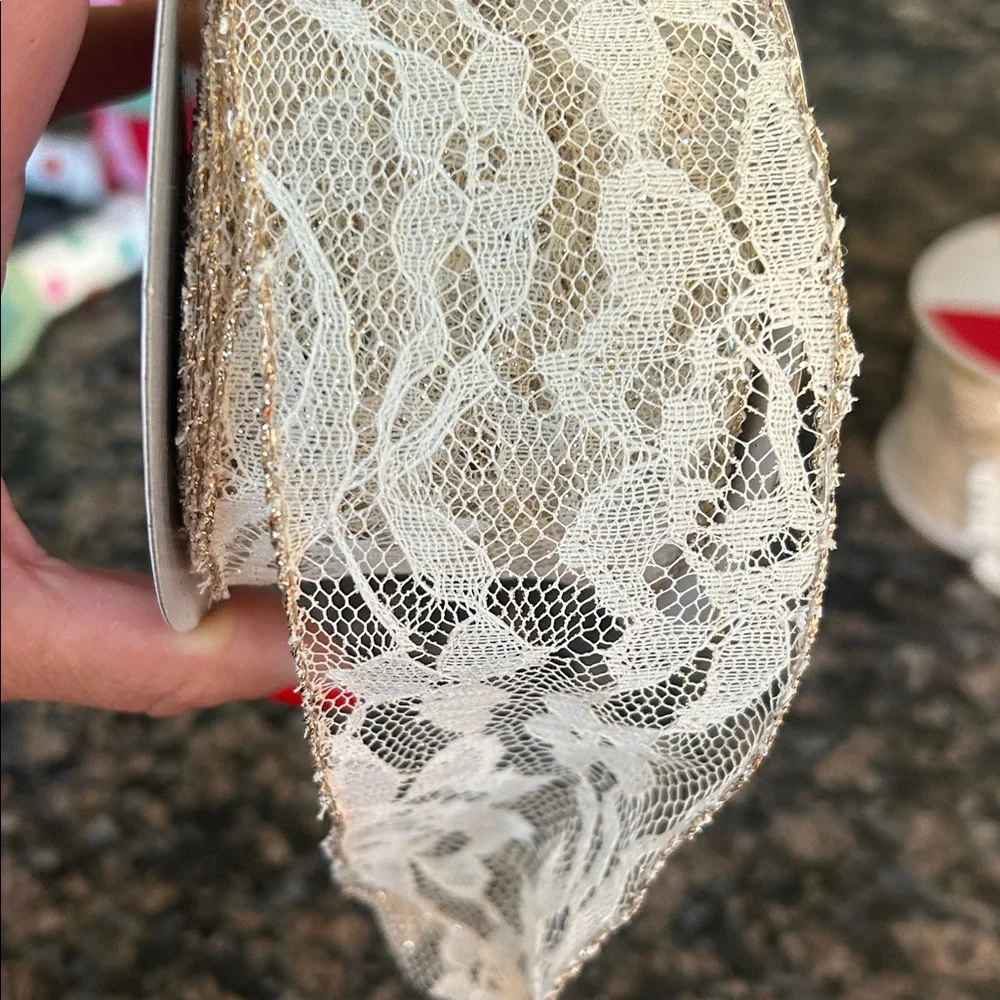 CELEBRATE IT LINEN LACE WIRED RIBBON 2.5 x20 FT LOT OF 2 NWT